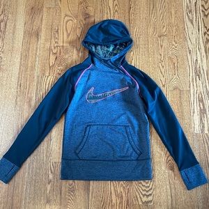 Nike hoodie, grey/black with pink detail, like new, (size: adult small)